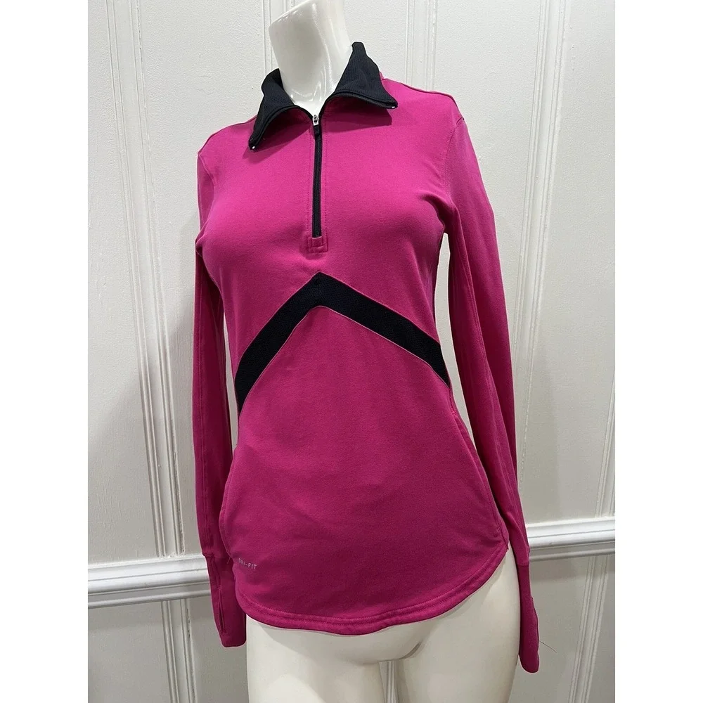 Nike Dri-FIt Pink Long Sleeve Mock Neck 3/4 Zip Sweatshirt Women's Size Small